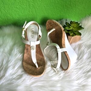 Lauren Ralph Lauren Reeta T-strap Thong Wedge White Sandals